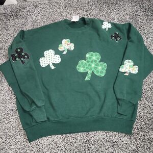 Vtg 90s Jerzees St.Patricks Day Sweater, Grandmacore Granny Sz Xl Green Homemade